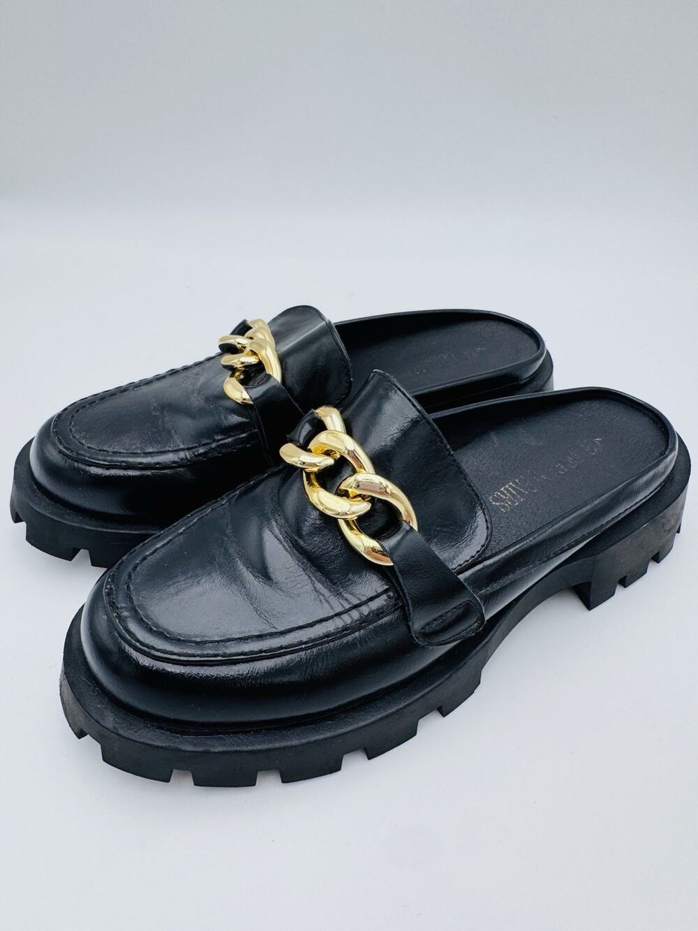 DREAM PAIRS Black Chain Mule Loafers Chunky Lug Sole Women’s Size 7
